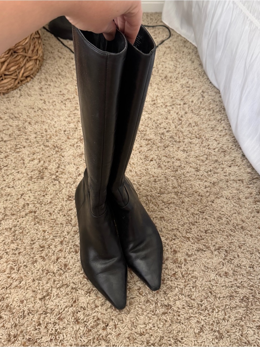 Vince Camuto Black Knee-High Pointed Toe Leather Boots